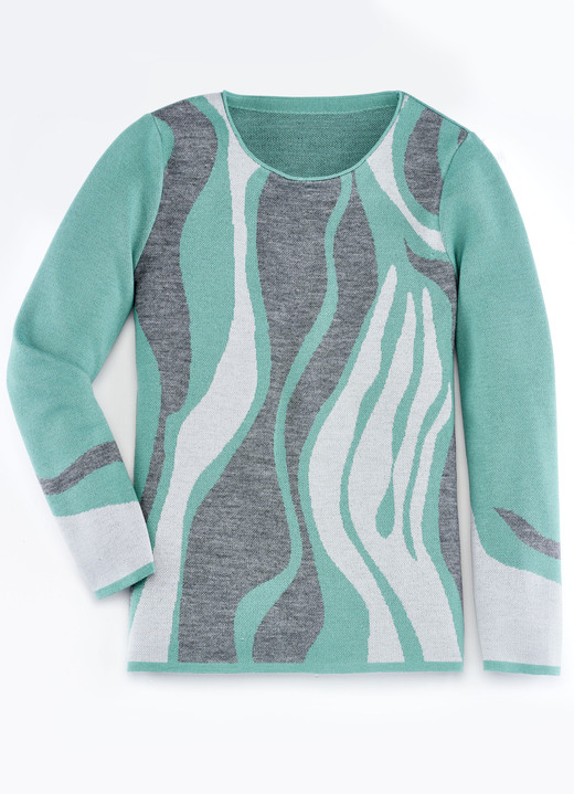 Pullover & Strickmode - Pullover mit Melange-Effekt, in Größe 038 bis 052, in Farbe JADEGRÜN-GRAU-HELLGRAU