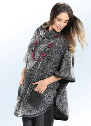 Poncho mit Lederimitatakzenten