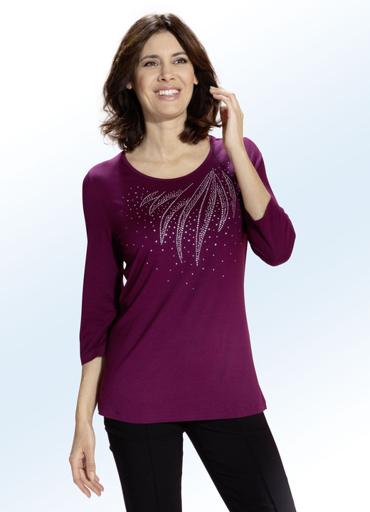 3/4-Arm - Shirt mit schmückender Steinzier in 2 Farben 3/4-Arm - Shirt mit schmückender Steinzier in 2 Farben, in Größe 036 bis 054, in Farbe BEERE