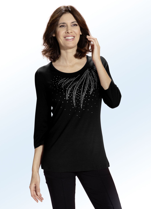 3/4-Arm - Shirt mit schmückender Steinzier in 2 Farben 3/4-Arm - Shirt mit schmückender Steinzier in 2 Farben, in Größe 036 bis 054, in Farbe SCHWARZ