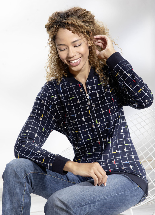 - Blusenjacke mit Rippenstrick, in Größe 036 bis 052, in Farbe MARINE-BUNT