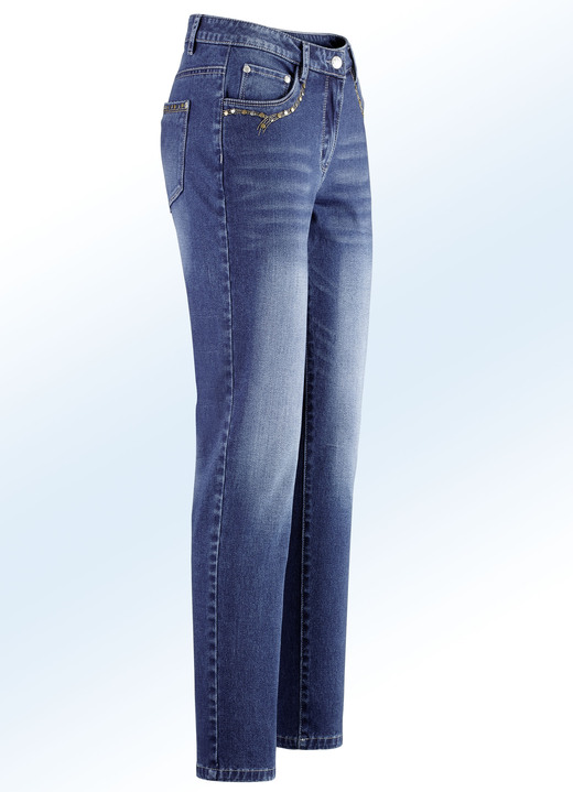 - Jeans mit schönem Nietenbesatz, in Größe 017 bis 052, in Farbe JEANSBLAU Ansicht 1