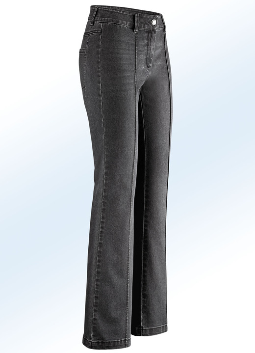 Hosen mit Knopf- und Reissverschluss - Jeans in angesagter Boot Cut-Form, in Größe 017 bis 050, in Farbe SCHWARZ Ansicht 1
