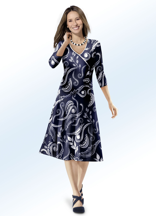 Kleider - Kleid mit Kontrasteinfassung, in Größe 036 bis 552, in Farbe NACHTBLAU-ECRU