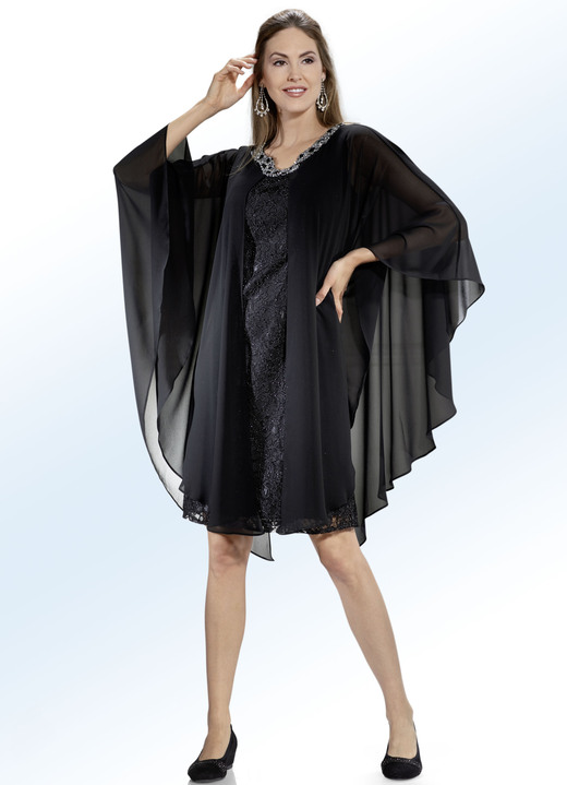 Kleider - Kleid mit funkelnder Schmuckstein- und Perlenzier, in Größe 036 bis 052, in Farbe SCHWARZ