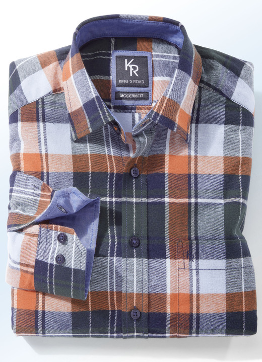 Hemden - «King's Road»-Flanellhemd in 6 Farben, in Größe 3XL(47/48) bis XXL(45/46), in Farbe GRÜN-MARINE-TERRAKOTTA KARIERT Ansicht 1