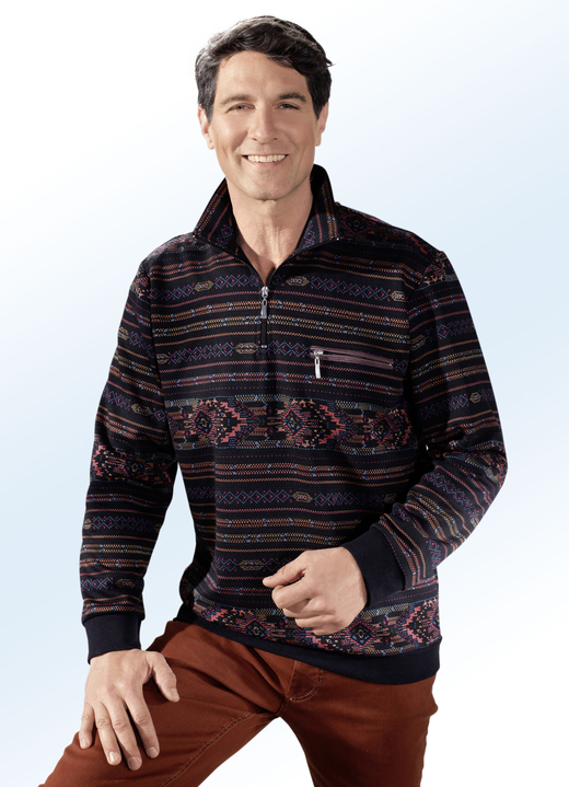 Sweatshirts - Geschmackvoll dessinierter Troyer , in Größe 046 bis 062, in Farbe SCHWARZ-MULTICOLOR