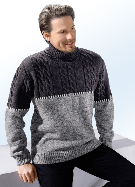 - Aussergewöhnlicher Rollkragenpullover, in Größe 046 bis 062, in Farbe GRAU-MARONE