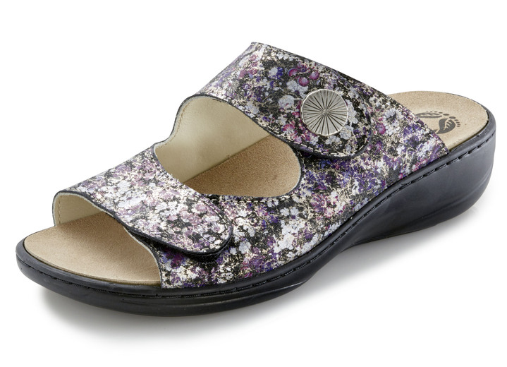 - Mubb Pantolette aus floral bedrucktem Leder, in Größe 036 bis 042, in Farbe LILA-BUNT Ansicht 1