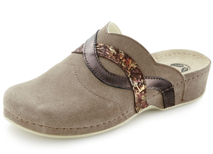 Sandaletten & Pantoletten - Mubb Clog mit stilvollen Kontrast-Einsätzen, in Größe 036 bis 042, in Farbe TAUPE