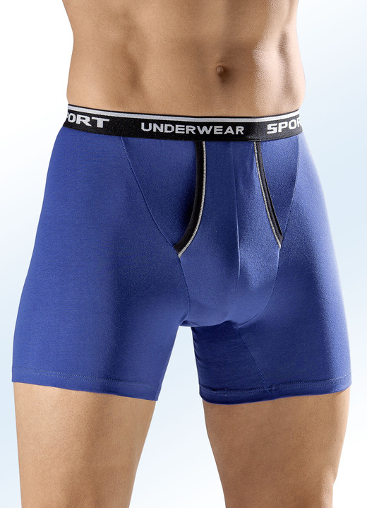 Pants & Boxershorts - Dreierpack Pants mit Elastikbund, in Größe 005 bis 010, in Farbe 2X BLAU-SCHWARZ, 1X UNI SCHWARZ