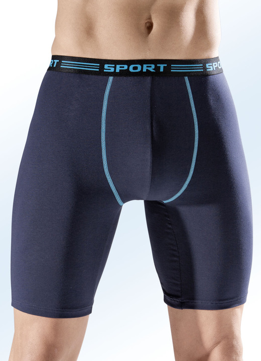 Pants & Boxershorts - Dreierpack Longpants, uni mit Kontrastnähten, in Größe 005 bis 011, in Farbe 2X MARINE-TÜRKIS, 1X SCHWARZ-TÜRKIS