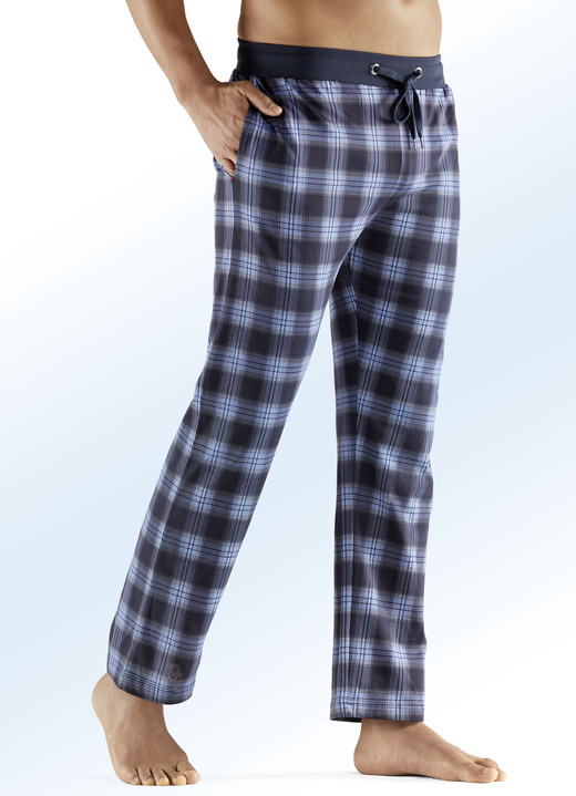 Pyjamas - Zweierpack Schlaf- und Freizeithosen, lang, mit Durchzugsband und Seitentaschen, in Größe 046 bis 062, in Farbe 1X NAVY-BUNT, 1X UNI NAVY Ansicht 1