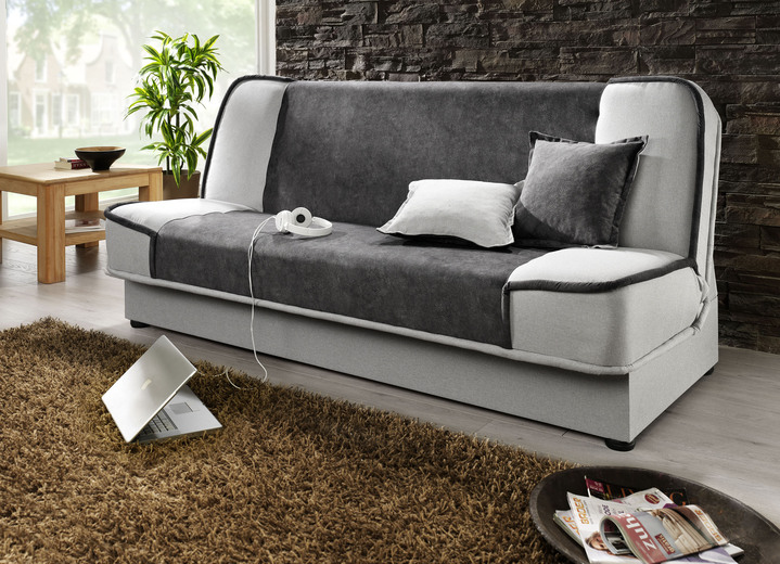 Bettsofas - Schlafsofa mit Bettkasten und Dekokissen, in Farbe ANTHRAZIT-SILBER Ansicht 1