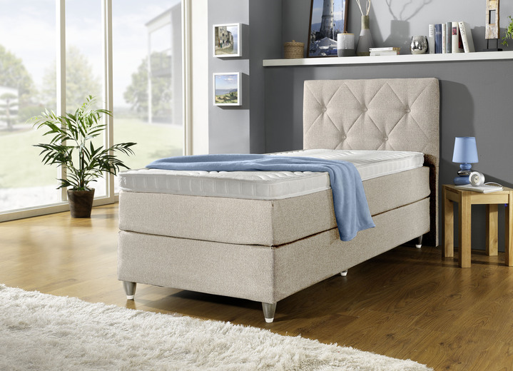 - Boxspringbett mit gepolstertem Kopfteil, in Farbe CREME