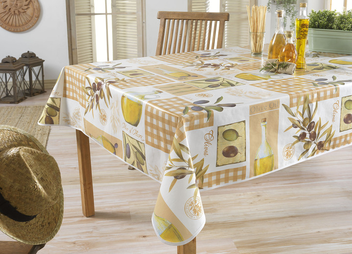 Tischdecken - Abwaschbare Wachstuch-Serie mit Oliven-Motiven, in Größe 180 (Tischdecke, 80/ 80 cm) bis 230 (2 Platzsets 34/ 47 cm), in Farbe BRAUN Ansicht 1