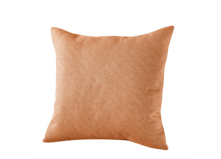 - Hochwertige, jacquard-gewebte Kissenbezüge, in Größe 105 (Kissenbezug, 40x40 cm) bis 110 (Kissenbezug, 50x50 cm), in Farbe ORANGE, in Ausführung Raute groß Ansicht 1