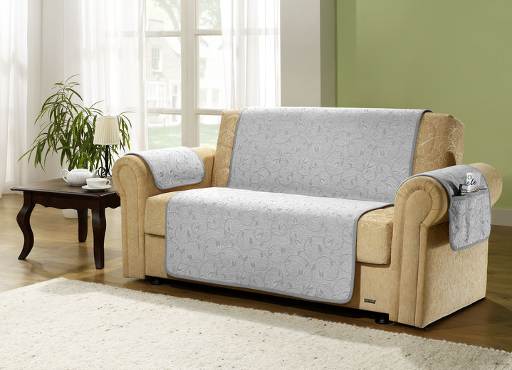 - Sessel-,Couch- und Armlehnenschoner mit wärmender Wendeseite, in Größe 101 (Sesselschoner, 50x150 cm) bis 865 (2 Armlehnenschoner, 38x 55 cm), in Farbe GRAU Ansicht 1