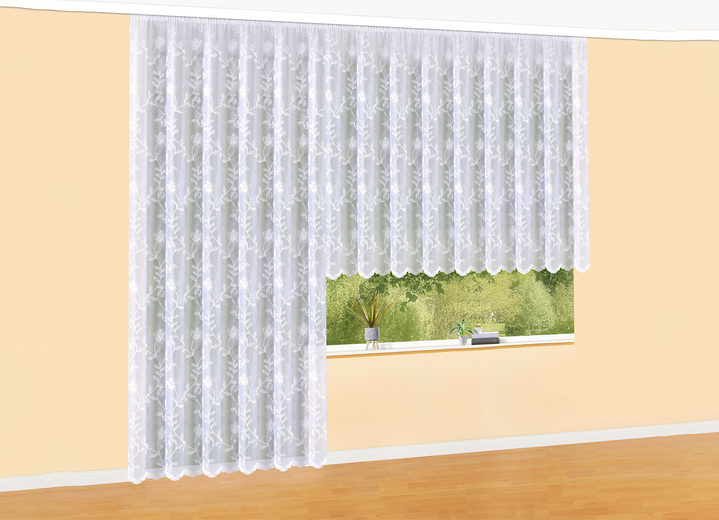 - Vorhang Blütenranke mit Universalschienenband, in Größe 136 (H100xB300 cm) bis 283 (H245xB300 cm), in Farbe WEISS Ansicht 1