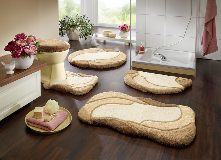 Badgarnituren - Kleine Wolke Badgarnitur für Fußbodenheizung geeignet, in Größe 100 (Vorleger halbrund 50/ 80 cm) bis 112 (WC-Deckelbezug, 47/ 50 cm), in Farbe BEIGE Ansicht 1