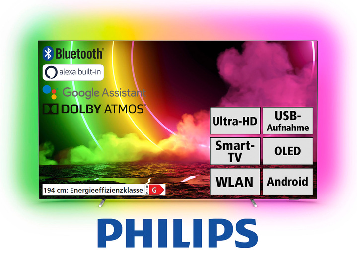 Fernseher - Philips 4K-OLED-Fernseher mit 4-seitigem Ambilight, in Farbe SILBER Ansicht 1