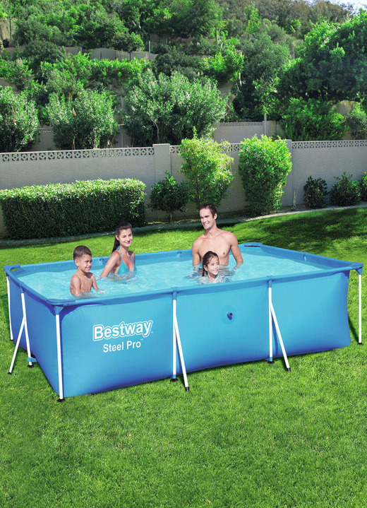 Garten - Rechteckiges Pool-Set, gross aus robustem TriTech-Material, in Farbe BLAU Ansicht 1
