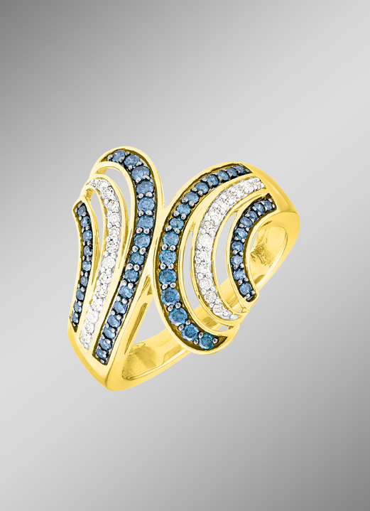 Ringe - Toller Damenring mit weissen und blauen Diamanten, in Größe 160 bis 220, in Farbe  Ansicht 1
