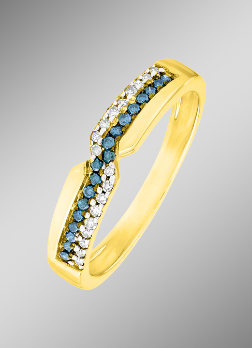 Ringe - Entzückender Damenring mit weissen und blauen Brillanten, in Größe 160 bis 220, in Farbe  Ansicht 1