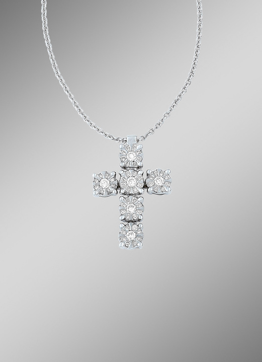 - Edler Kreuz-Anhänger mit Ankerkette und Brillanten, in Farbe  Ansicht 1