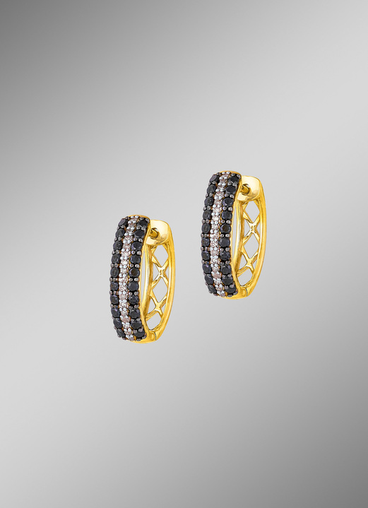 Ohrschmuck - Creolen mit schwarzen und weissen Diamanten, in Farbe  Ansicht 1