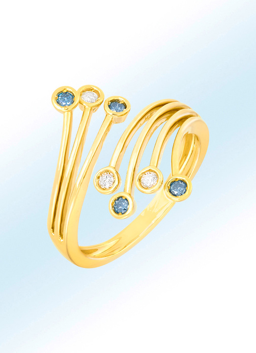 Ringe - Interessanter Damenring mit 3 weissen und 4 blauen Brillanten, in Größe 160 bis 220, in Farbe