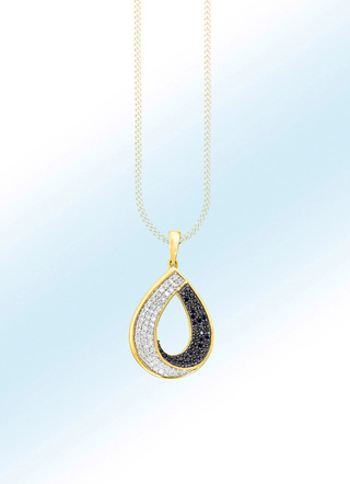 Tropfen-Anhänger, 51 weisse Brillanten, 43 schwarze Diamanten