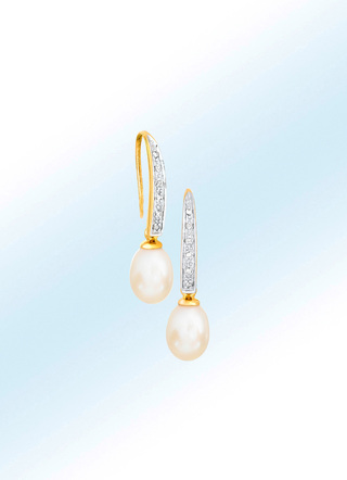 Ohrhaken mit Diamanten und Süßwasser-Zuchtperle