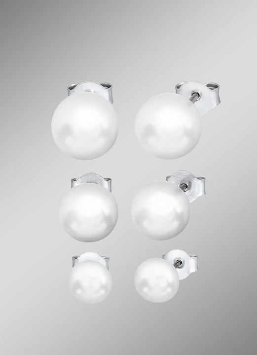- Ohrstecker-Set in Silber 925/- fein mit Süsswasser-Zuchtperlen, in Farbe