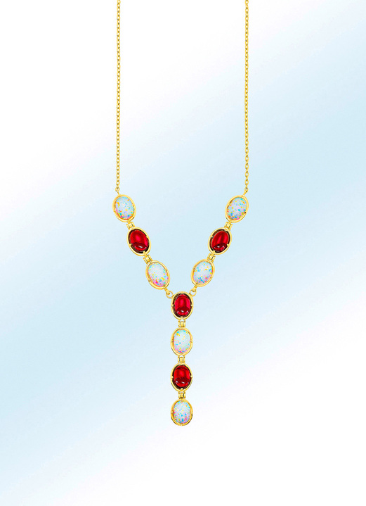 Halsketten - Halskette mit Granat und Opalith, in Farbe