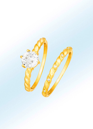 Vergoldetes, 2-teiliges Ring-Set, mit Zirkonia