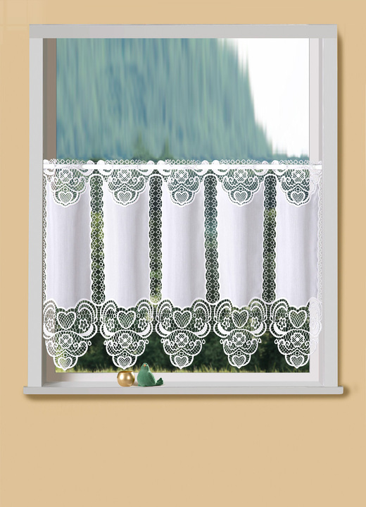 Kurzgardinen - Kurzvorhang aus Macramé-Spitze, in Größe 786 (H45xB 93 cm) bis 859 (H60xB135 cm), in Farbe WEISS Ansicht 1