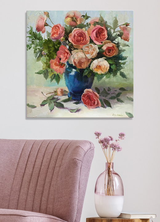 Blumen - Hochwertiges Leinwandbild, in Farbe ROSE-GRÜN Ansicht 1