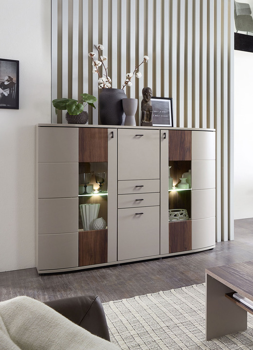 - Highboard mit LED-Beleuchtung, in Farbe BASALT-NUSSBAUM