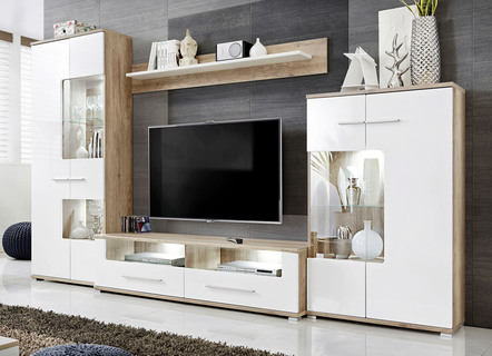 Wohnwand mit LED-Beleuchtung und Softclose