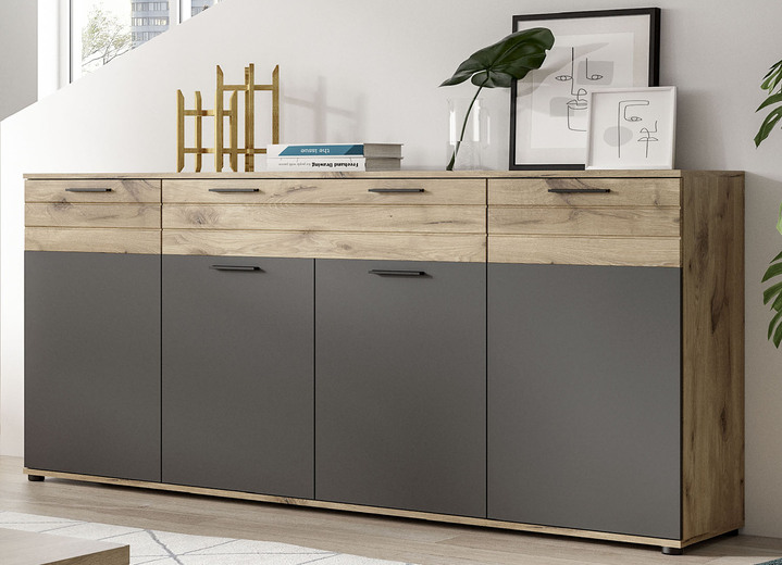 - Sideboard, Türen mit Softclose, in Farbe EICHE-GRAU