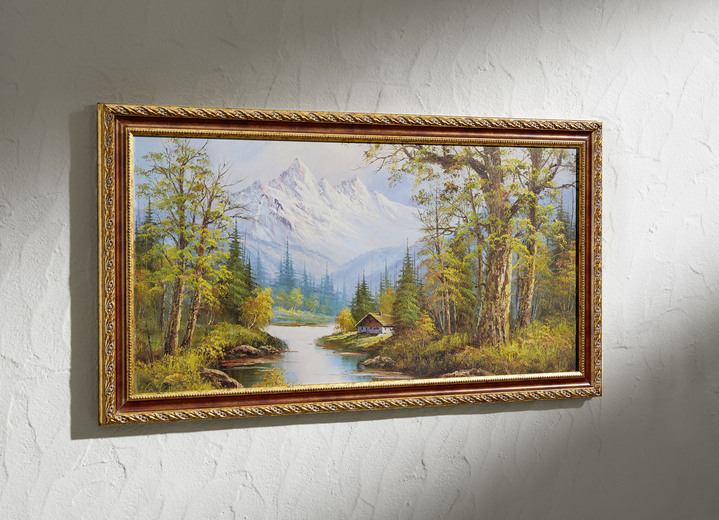 Landschaft - Bild vom Künstler P. Lande , in Farbe GOLD-GRÜN