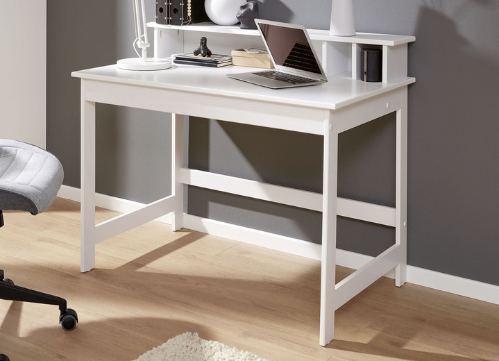 - Schreibtisch aus massiver Kiefer mit MDF-Platte, in Farbe WEISS