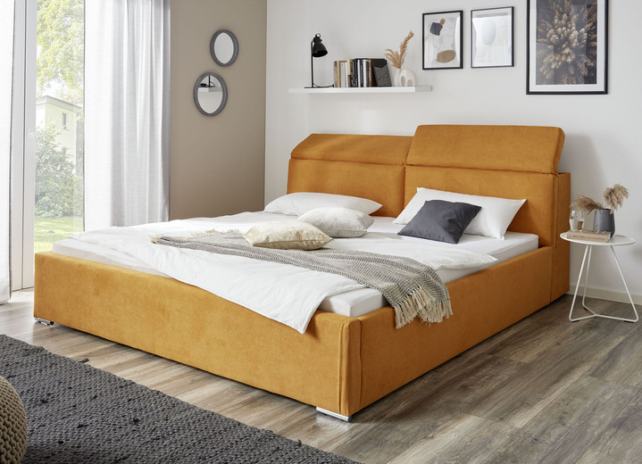 - Bett mit Stauraum im Kopfteil, in Farbe SAFRAN, in Ausführung Polsterbett Ansicht 1