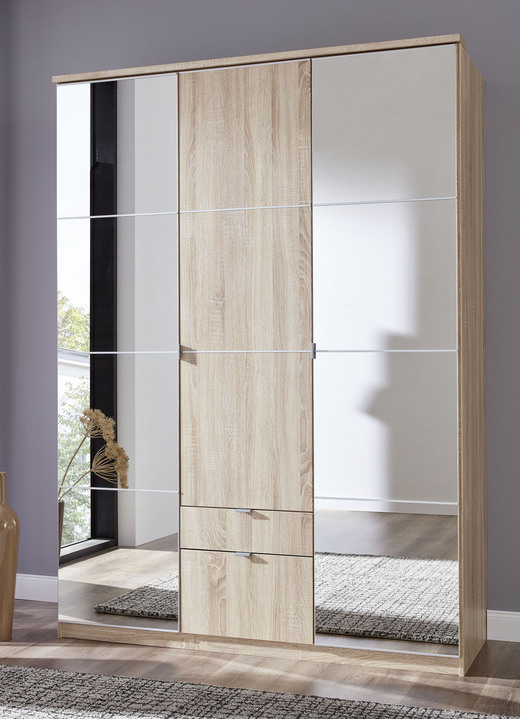 Schlafzimmerschränke - Drehtürenschränke mit Spiegel, in Farbe EICHE SONOMA, in Ausführung Drehtürenschrank, 3-türig Ansicht 1