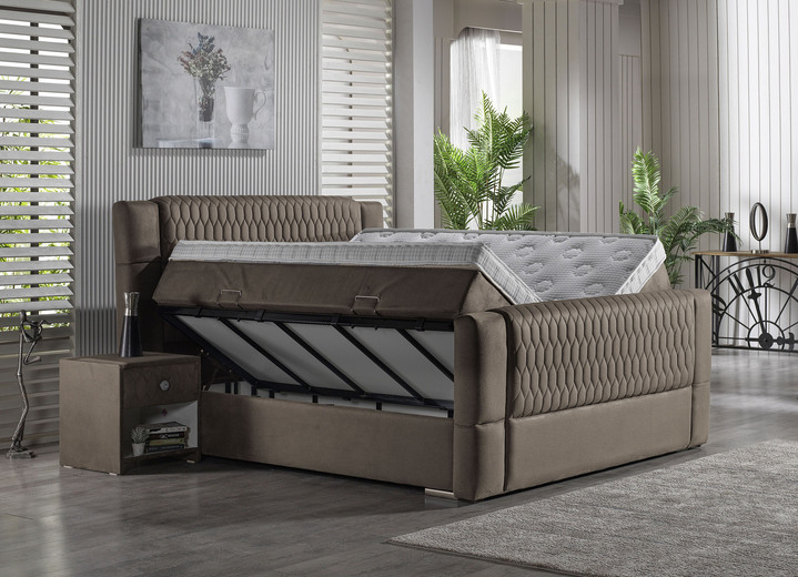 Boxspringbetten - Boxspringbett mit Topper und Bettkasten, in Farbe BRAUN