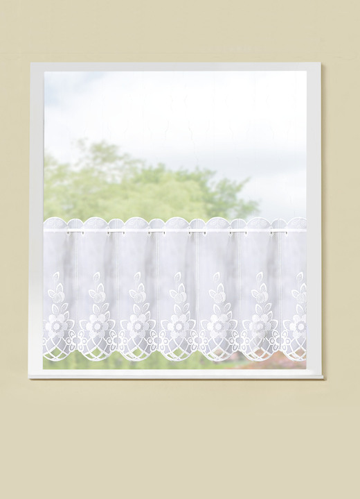 Kurzgardinen - Filigraner Kurzstore mit Stangendurchzug , in Größe 664 (Kurzstore, H30xB150 cm) bis 796 (Kurzstore, H45xB300 cm), in Farbe WEISS Ansicht 1