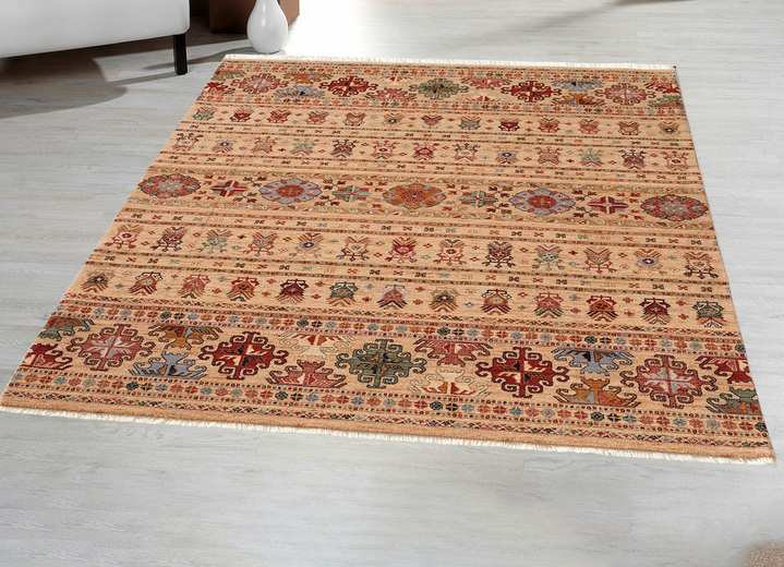 Klassisch - Brücken und Teppiche aus 100% Schurwolle, in Größe 103 (Brücke, 60x 85 cm) bis 299 (Teppich, 300x380 cm), in Farbe BEIGE-ROT