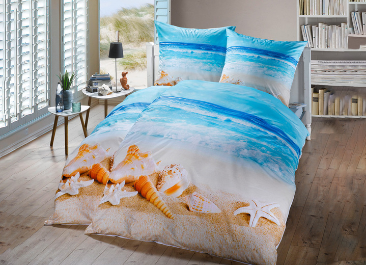Bettwäschegarnituren - Bettwäsche-Garnitur mit Strandmotiv, in Größe 112 (80/80 cm + 135/200 cm) bis 115 (80/80 cm + 155/220 cm), in Farbe BUNT