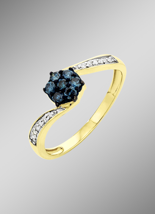 Ringe - Exquisiter Damenring mit weissen und blauen Brillanten, in Größe 160 bis 220, in Farbe